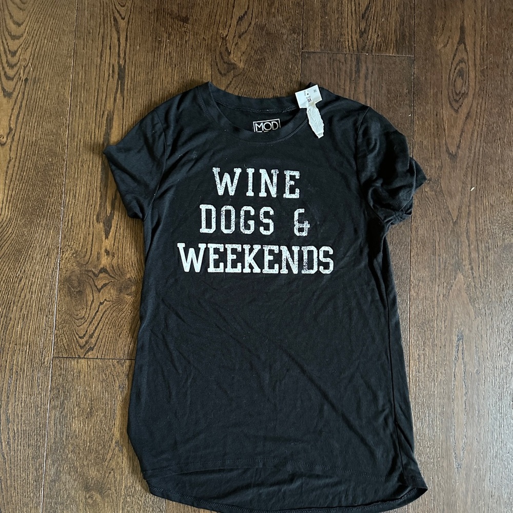 Modern Lux Black Tee with White Logo-wine, dogs & weekends